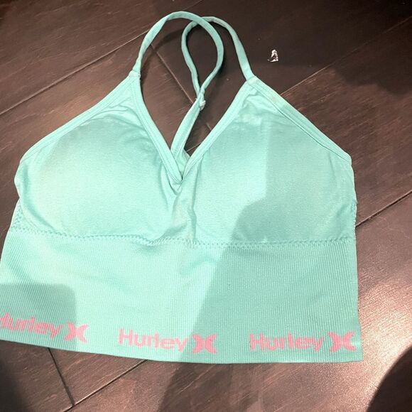 WOMENS HURLEY SEAMLESS RACERBACK SPORTS BRA TEAL GREEN AND PINK SIZE SMALL - Picture 2 of 6